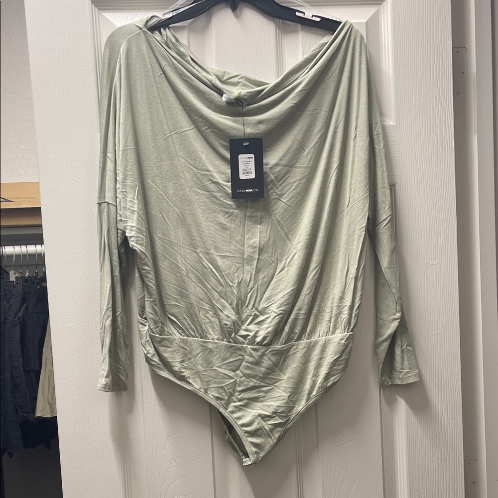 Draped Sage Green Women's Bodysuit - Unbranded